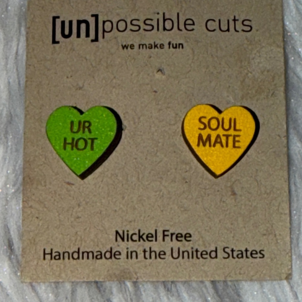 Heart Earrings - Green and Yellow